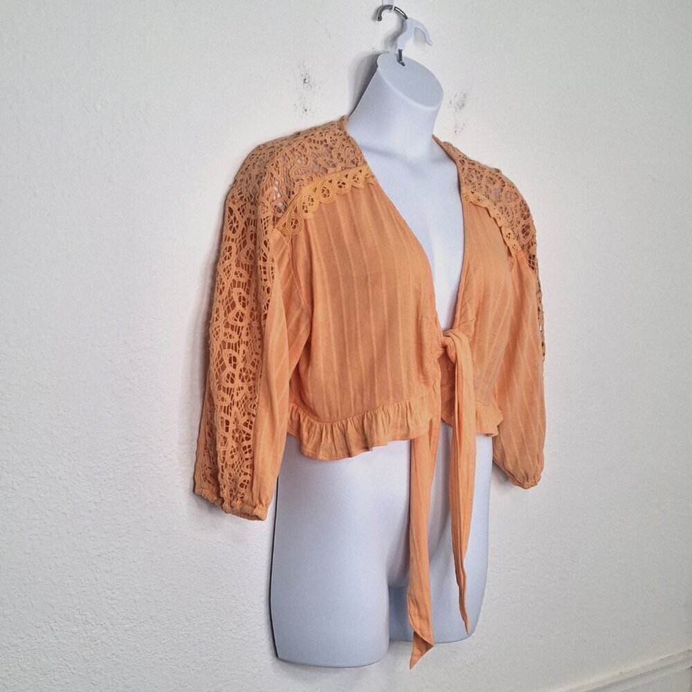 American Eagle Crochet Bolero Top Sz L Relaxed Cover Up Boho Cottagecore - Picture 3 of 16